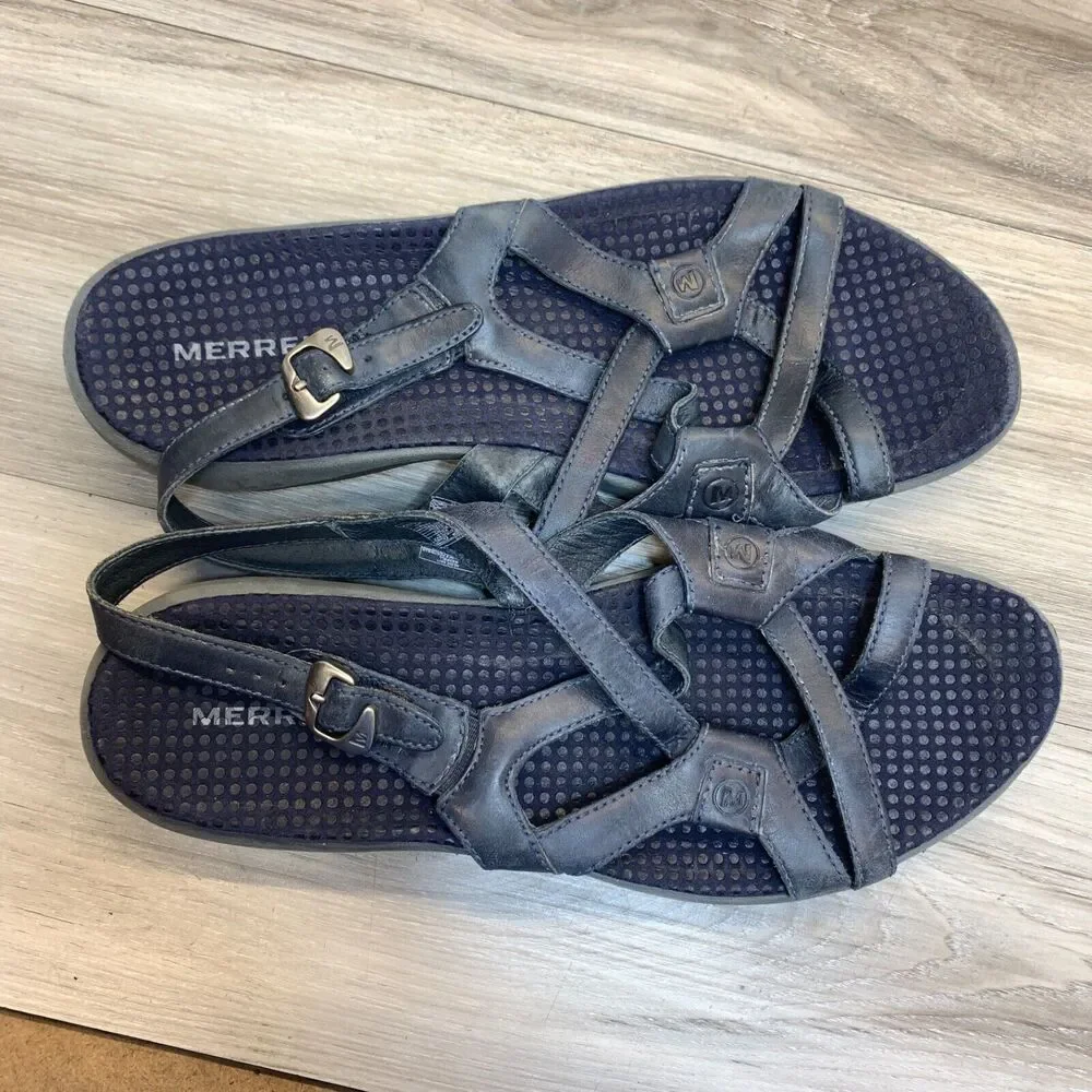 Womens Size 9 Merrell Agave Navy Leather Sandals Strappy Slingback Ankle Outdoor - Picture 9 of 11
